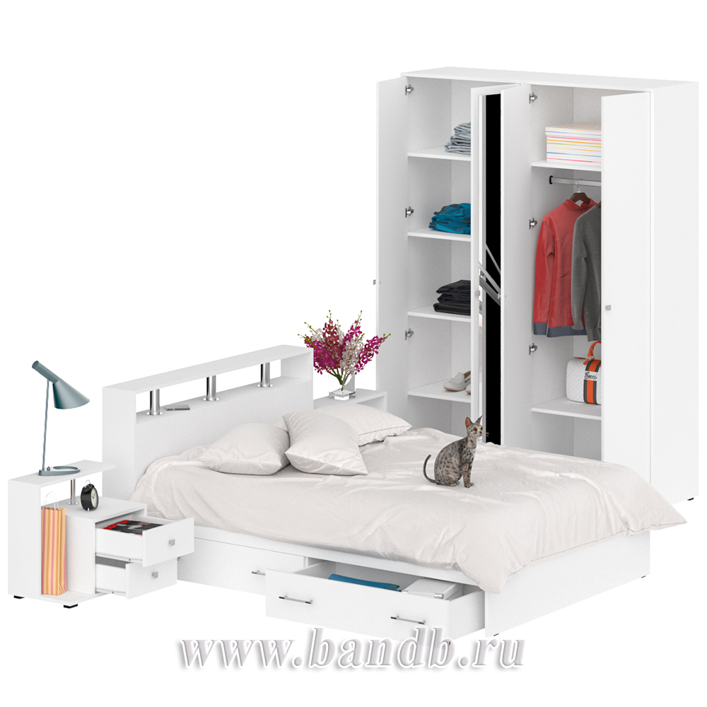 Мебель для спальни Камелия № 8 Кровать с ящиками 1400 цвет белый Картинка № 2