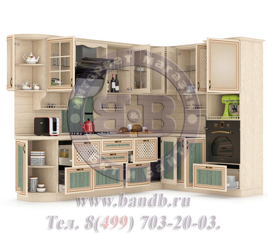 Кухня Кантри Сонома № 22 292+200 см. угловая, универсальная сборка, стеновые панели в комплекте Картинка № 4
