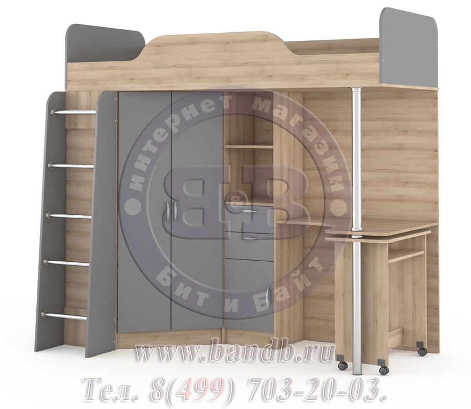 Кровать-чердак со столом Ника 427Т цвет бук песочный/серый шифер Картинка № 3