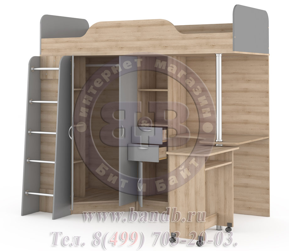 Кровать-чердак со столом Ника 427Т цвет бук песочный/серый шифер Картинка № 4