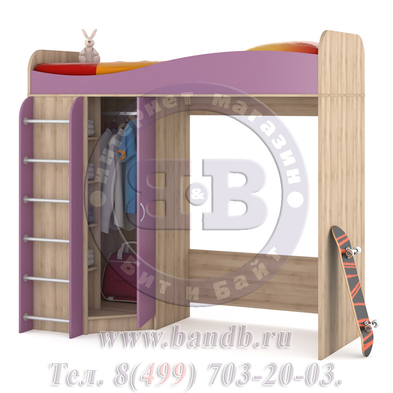 Кровать-чердак со шкафом Ника цвет - бук песочный/виола распродажа кроватей-чердаков со шкафом Картинка № 2