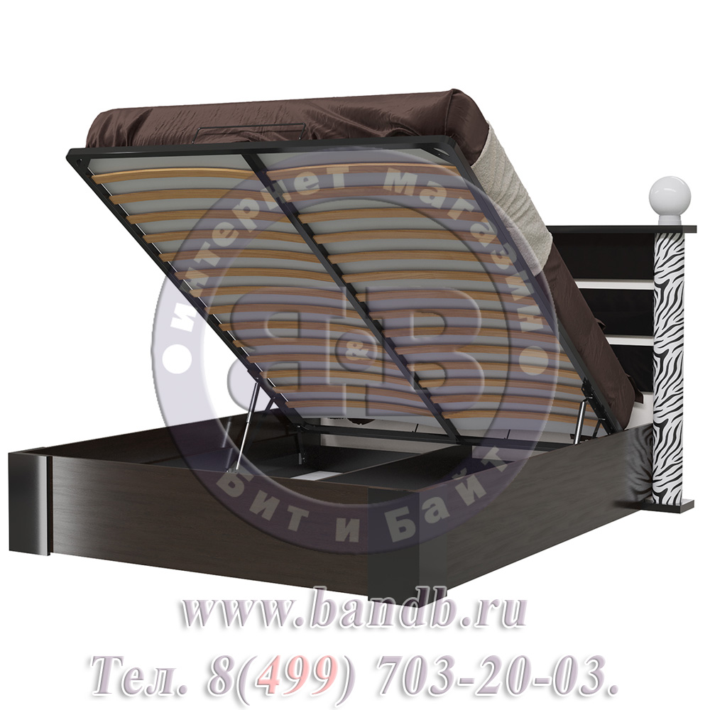 Кровать с подъёмным механизмом Сан-Ремо цвет венге цаво/чёрный глянец Картинка № 2