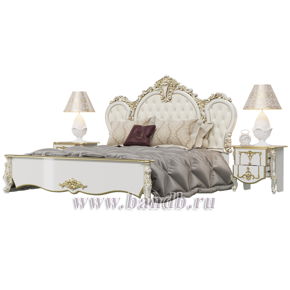 Кровать 1800 с двумя тумбами Дольче Вита цвет белый глянец с золотом Картинка № 2