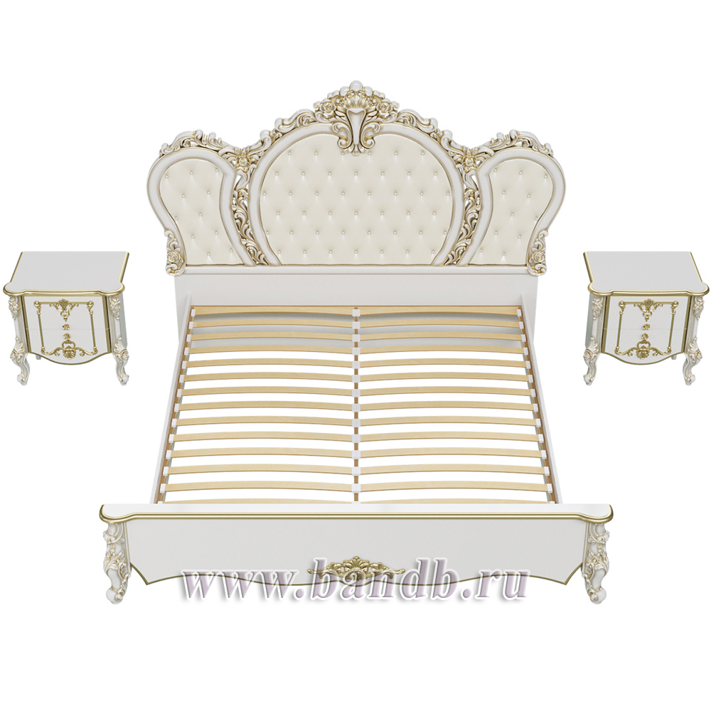 Кровать 1800 с двумя тумбами Дольче Вита цвет белый глянец с золотом Картинка № 7