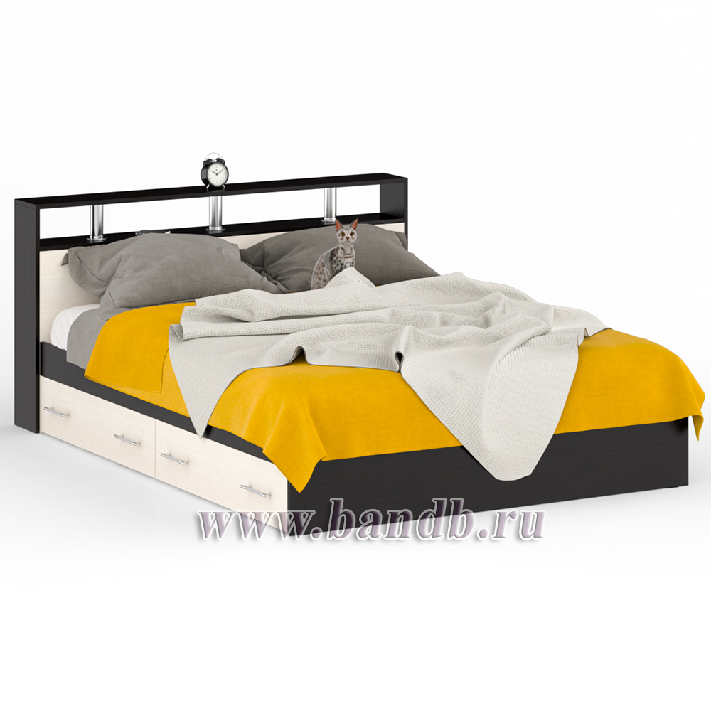Кровать с ящиками 1600 Камелия + две тумбы цвет венге/дуб лоредо Картинка № 9