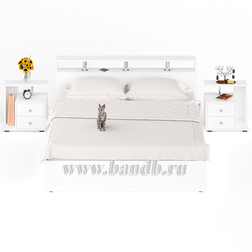 Кровать 1800 Камелия + две тумбы цвет белый Картинка № 5