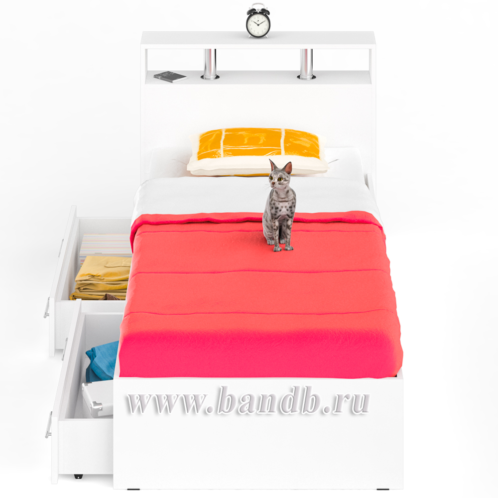 Кровать с ящиками Камелия 900 цвет белый Картинка № 6