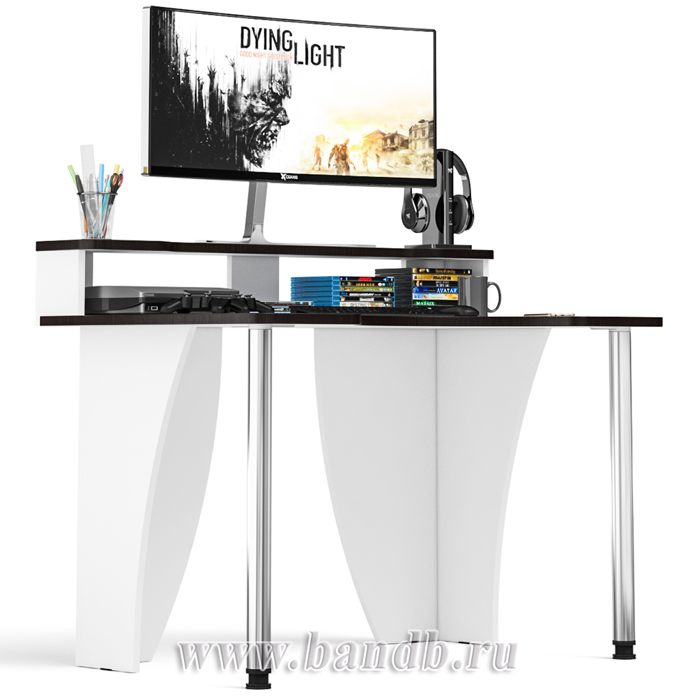 Игровой компьютерный стол с надстройкой С-МД-СК2Н-1200-750 цвет белый/кромка венге Картинка № 11