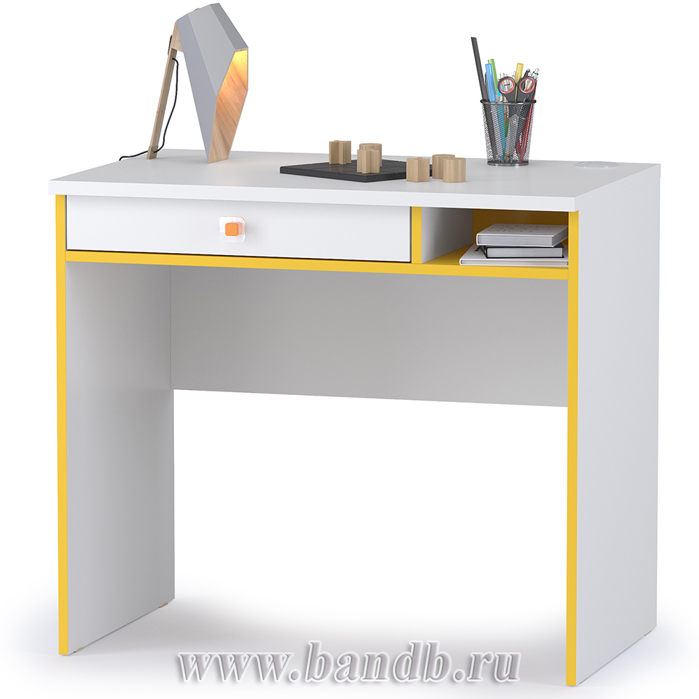 Письменный стол с полкой и шкафом Альфа цвет солнечный свет/белый премиум Картинка № 6