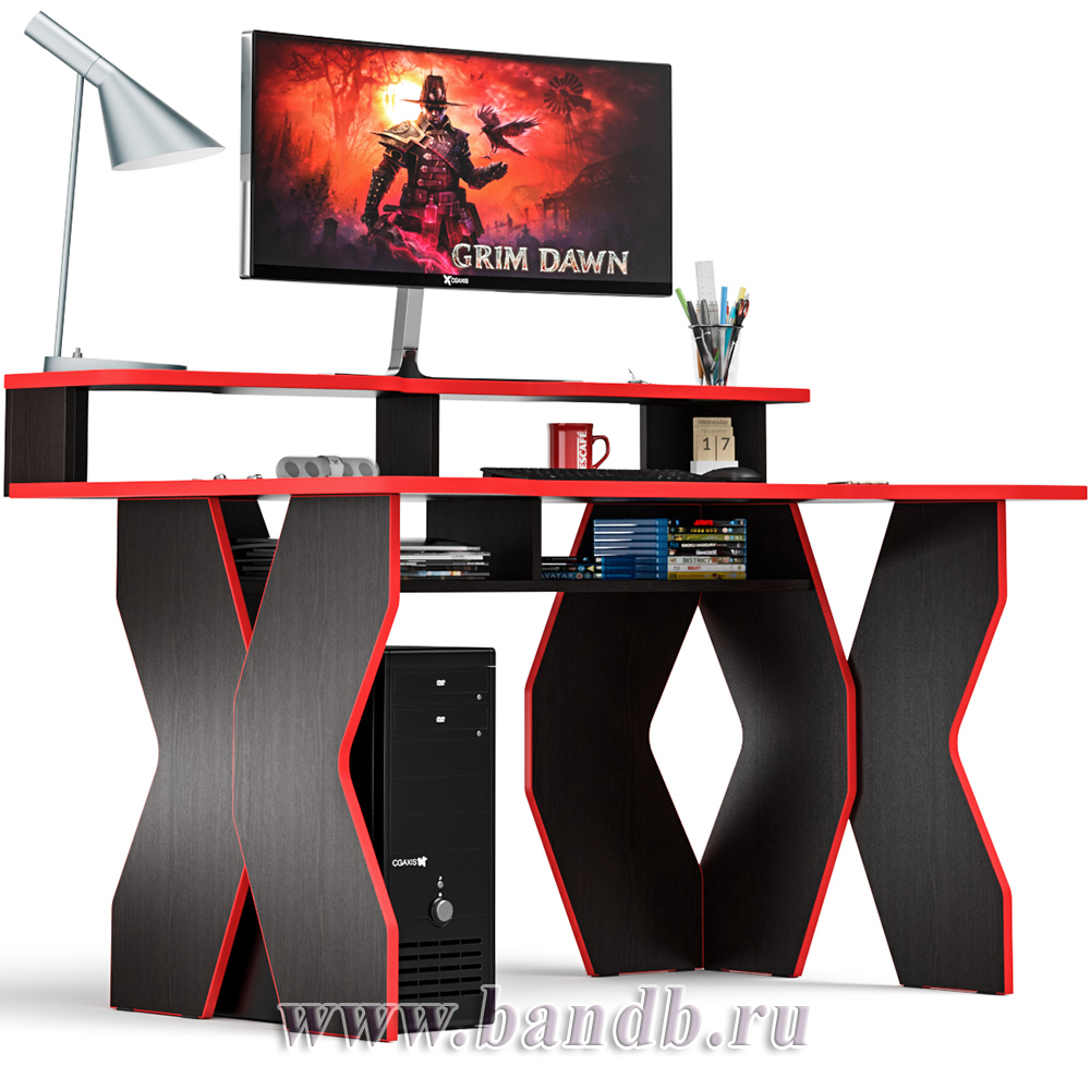 Стол для геймера с надстройкой МД-СК5-1400Н цвет венге/кромка красная Картинка № 3