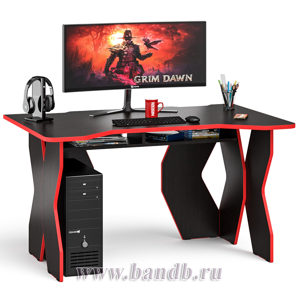 Стол для геймера с надстройкой МД-СК5-1400Н цвет венге/кромка красная Картинка № 9