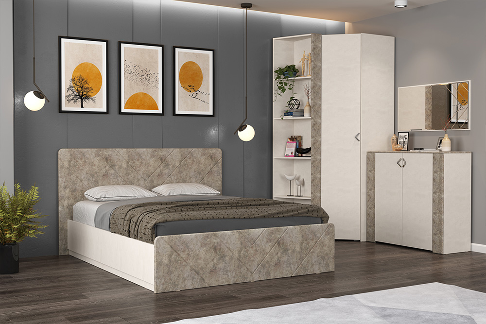 Кровать 1600 с подъёмным ортопедическим основанием Амели 11.31 цвет шёлковый камень/бетон чикаго беж Картинка № 10