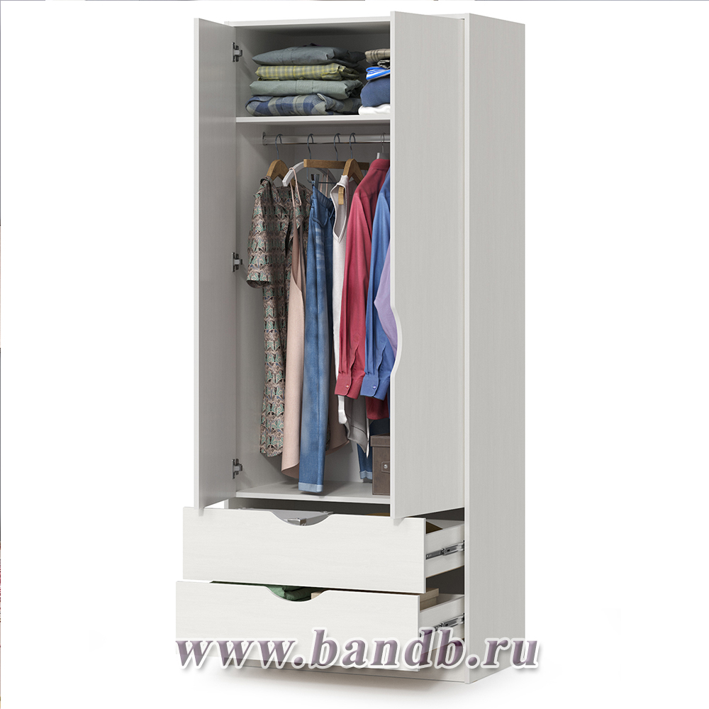 Шкаф для одежды Уна 13.327 цвет белый шкаф с двумя выдвижными ящиками Картинка № 2