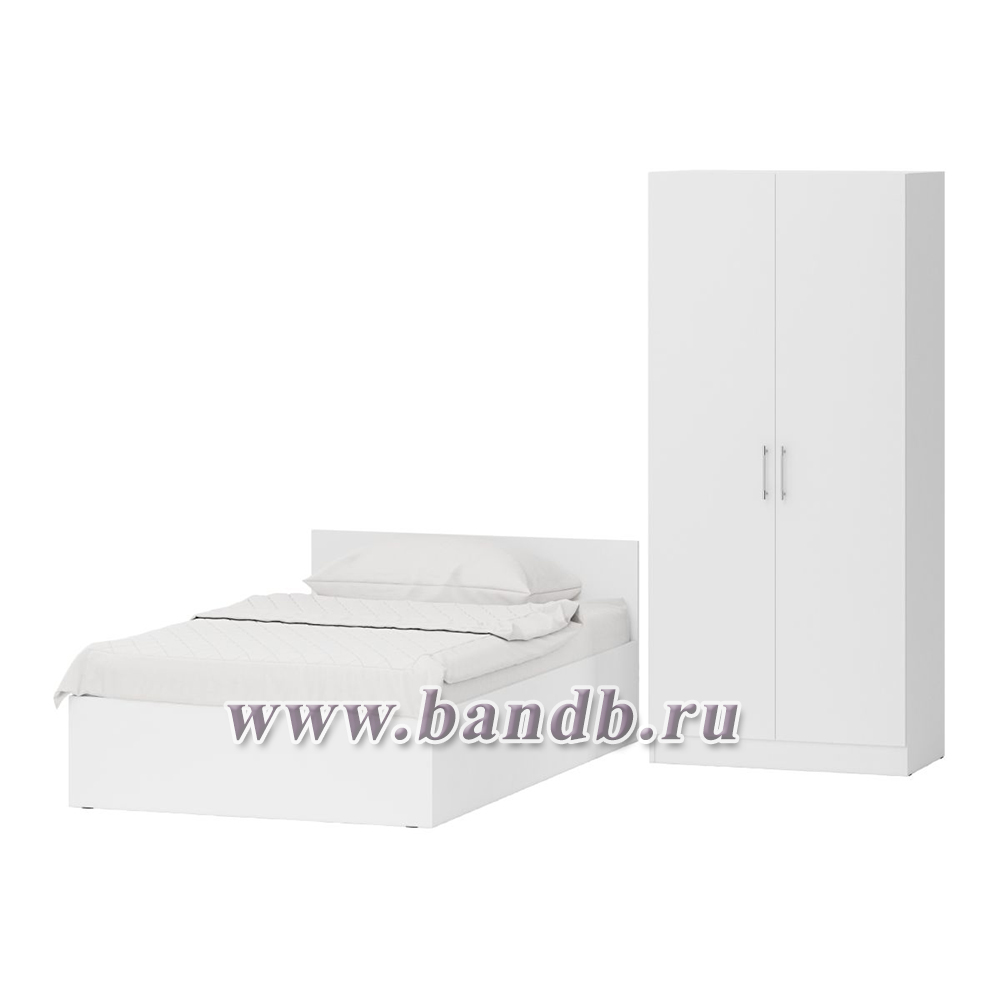 Кровать белая односпальная 1200 со шкафом для одежды 2-х створчатым Стандарт цвет белый Картинка № 3