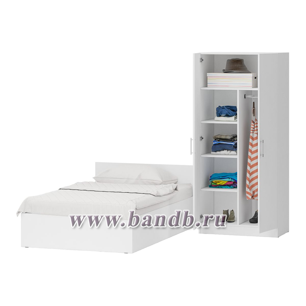 Кровать белая односпальная 1200 со шкафом для одежды 2-х створчатым Стандарт цвет белый Картинка № 4
