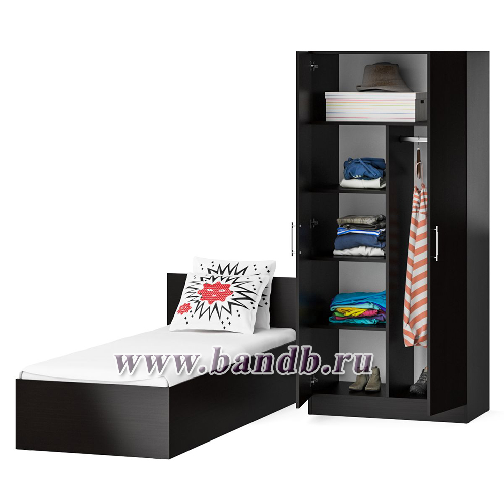 Кровать односпальная 800 со шкафом для одежды 2-х створчатым Стандарт цвет венге Картинка № 4