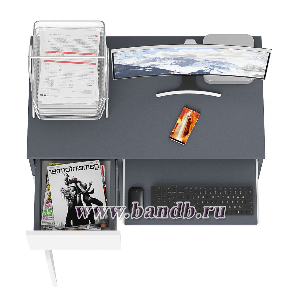 Стол компьютерный Мори МС-1 левый цвет графит/белый Картинка № 4