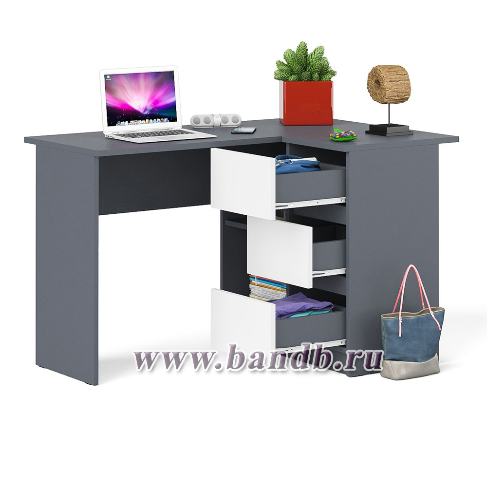 Угловой компьютерный стол Мори МС-16 правый цвет графит/белый Картинка № 2