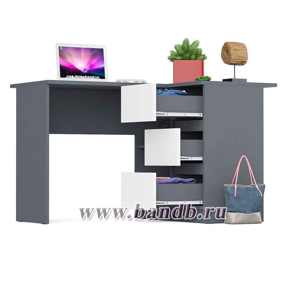 Угловой компьютерный стол Мори МС-16 правый цвет графит/белый Картинка № 5