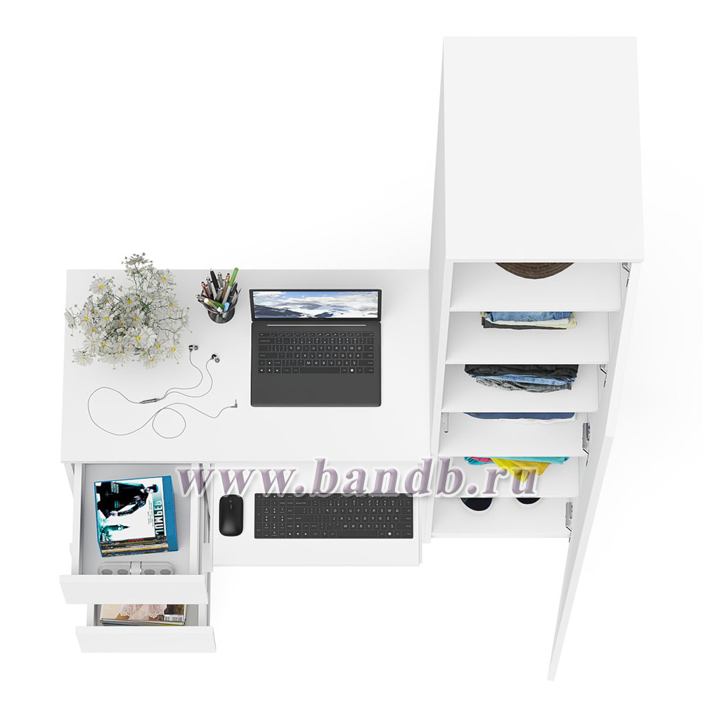 Компьютерный стол МС-6 левый с узким пеналом 400 Мори цвет белый Картинка № 8