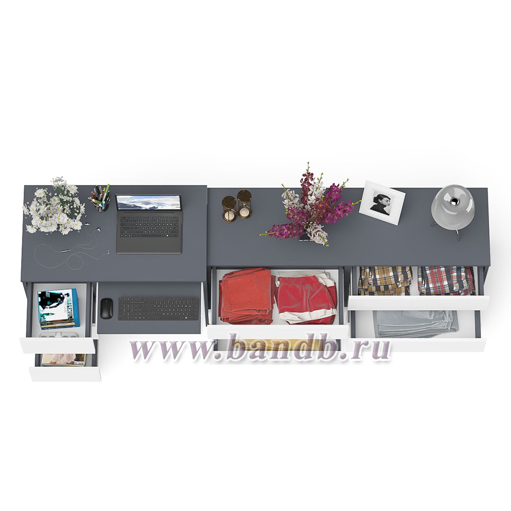 Широкий комод Мори МК1380.6 и стол компьютерный МС-6 три ящика слева цвет графит/белый Картинка № 8