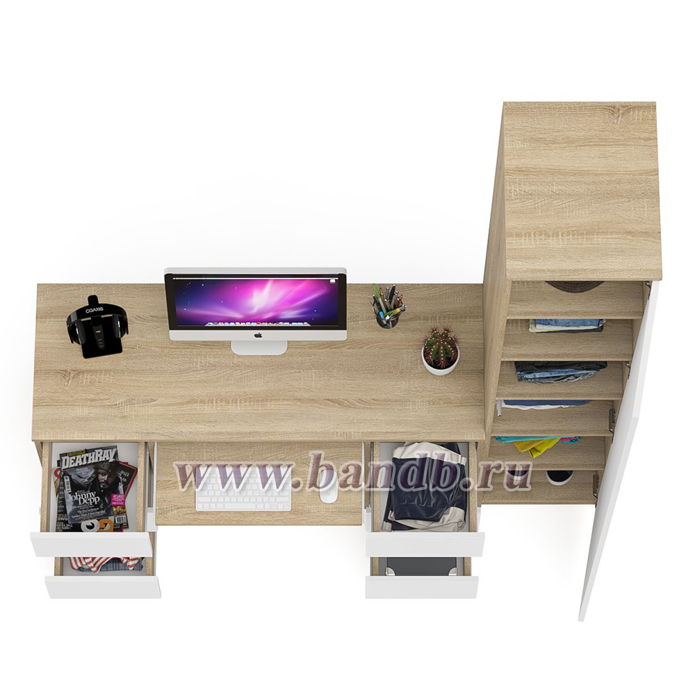 Шкаф однодверный Мори МШ400.1 с компьютерным 2-х тумбовым столом МС-2 цвет дуб сонома/белый Картинка № 4