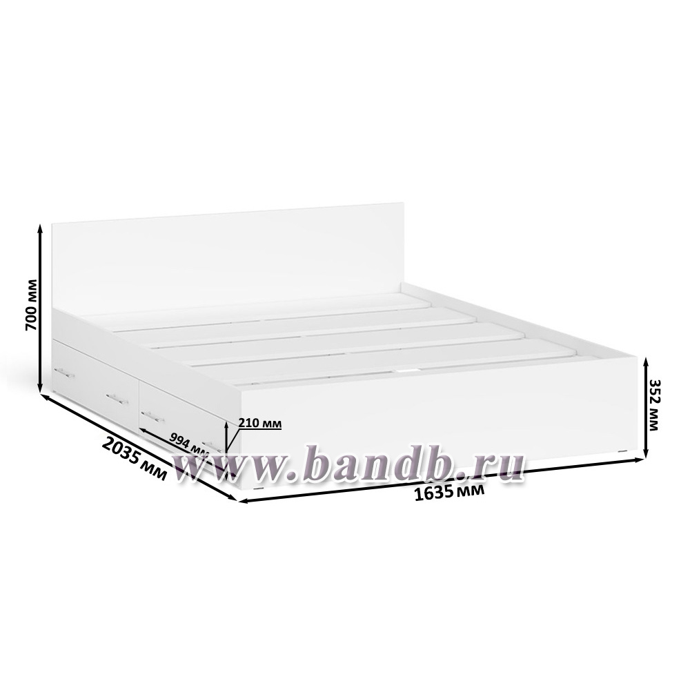 Кровать двуспальная с выдвижными ящиками Мори 1600 цвет белый Картинка № 5