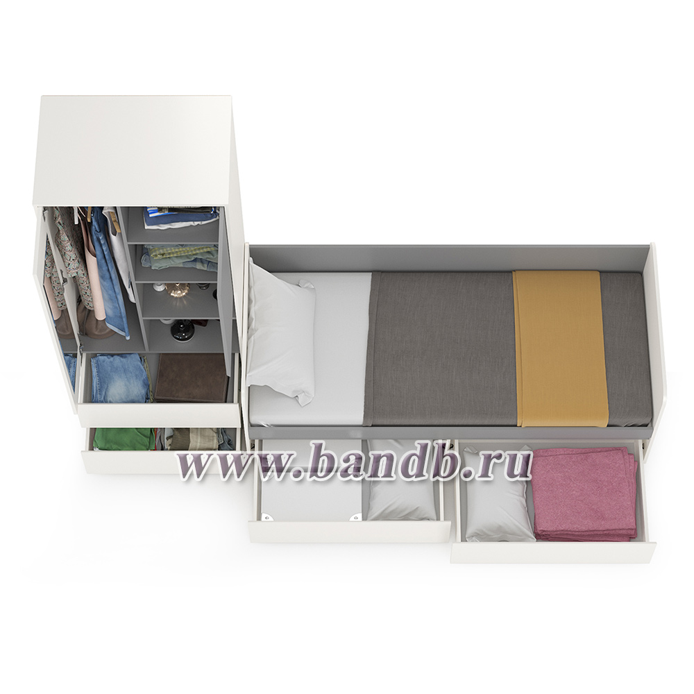 Детская кровать с ящиками и шкаф Торонто цвет белый шагрень/стальной серый Картинка № 4