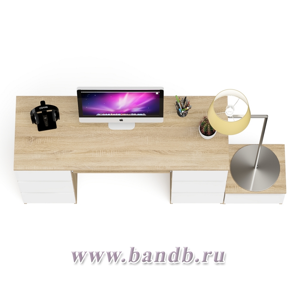 Компьютерный двухтумбовый стол Мори с дополнительной тумбой цвет дуб сонома/белый Картинка № 3