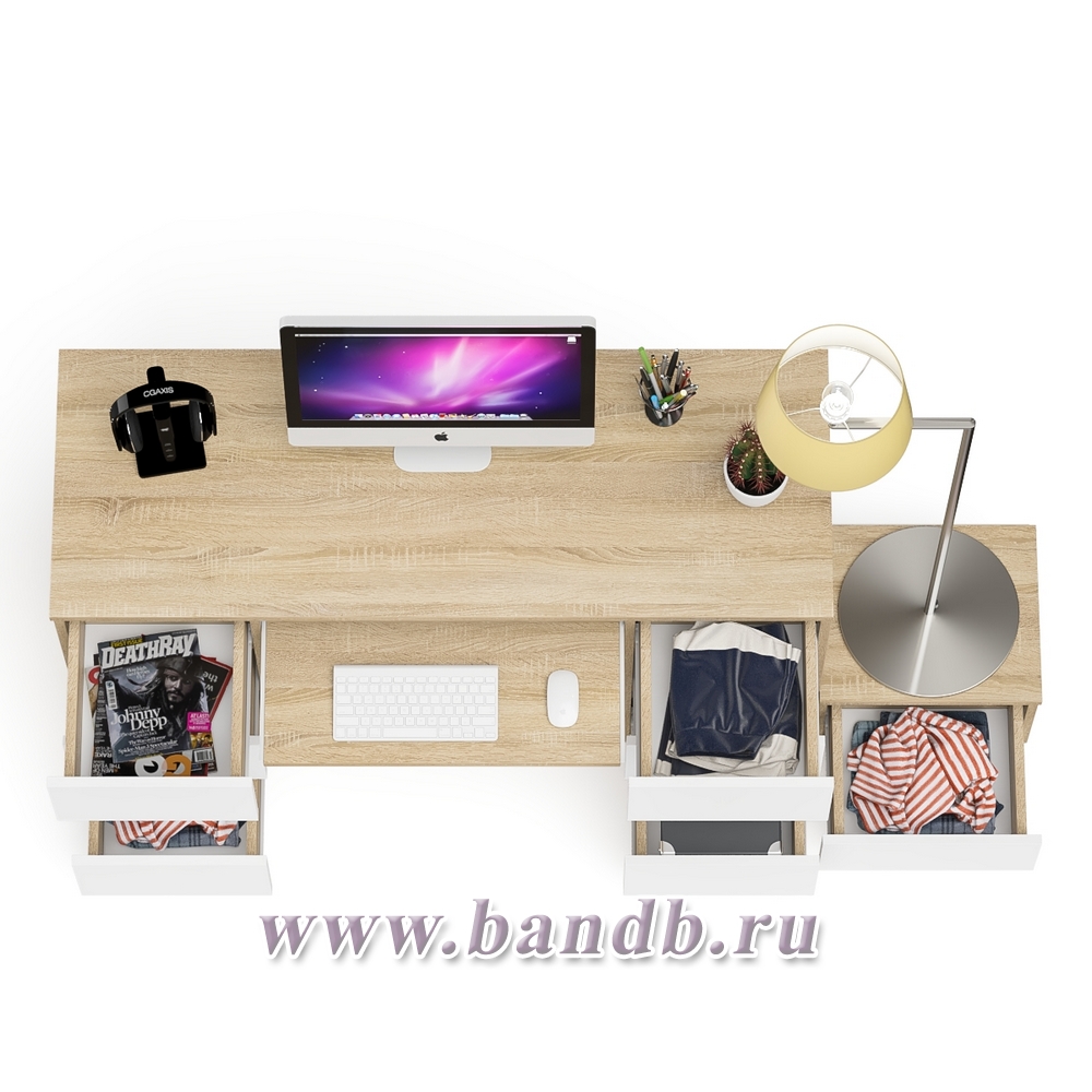 Компьютерный двухтумбовый стол Мори с дополнительной тумбой цвет дуб сонома/белый Картинка № 4