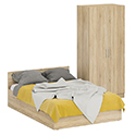 Кровать двуспальная 1400 со шкафом для одежды 2-х створчатым Стандарт цвет дуб сонома