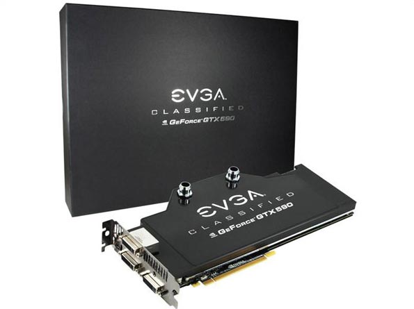 Компания EVGA предлагает разогнанные версии видеоадаптера GeForce GTX 590.
