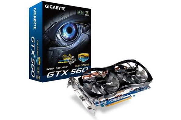 GeForce GTX 560  - Gigabyte оснастила видеоадаптер системой охлаждения WindForce 2X.