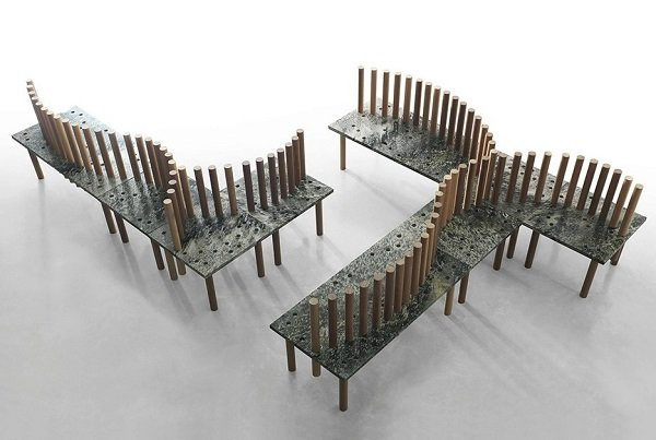 Дерево и мрамор в модульных скамьях от Enzo Berti