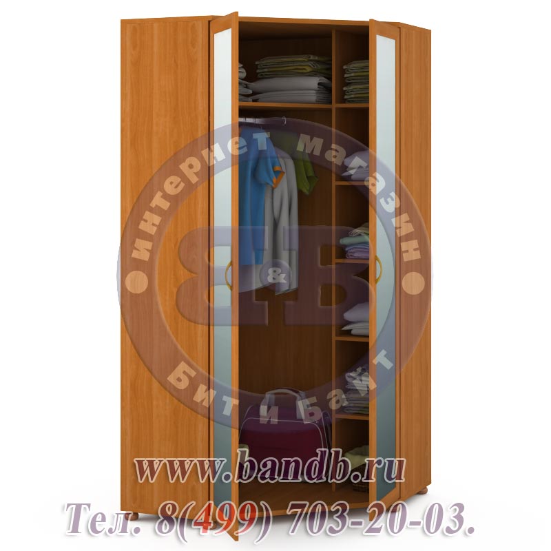 Большой угловой шкаф с зеркалами 1792-02 цвет вишня Картинка № 2