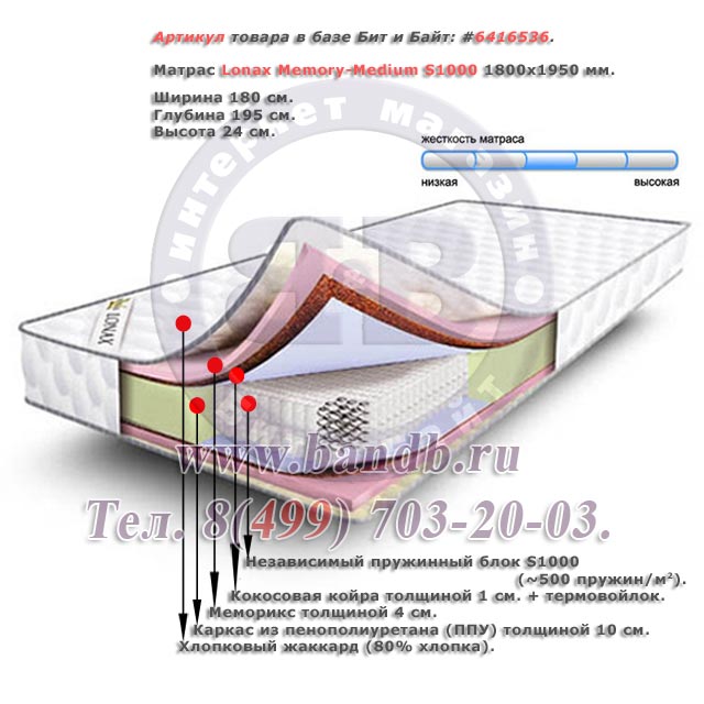 Матрас Lonax Memory-Medium S1000 1800х1950 мм. Картинка № 1