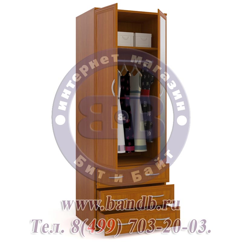 Шкаф для одежды с 3-мя ящиками и с зеркалом ШК-3-Зерк вишня Картинка № 2