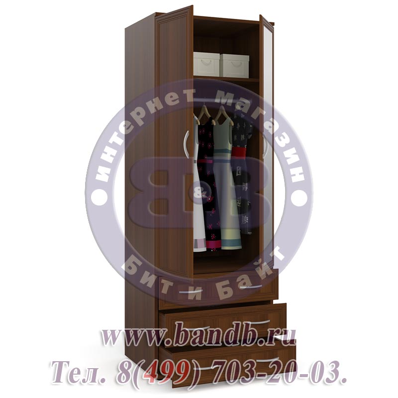 Шкаф для одежды с 3-мя ящиками и с зеркалом ШК-3-Зерк орех Картинка № 2