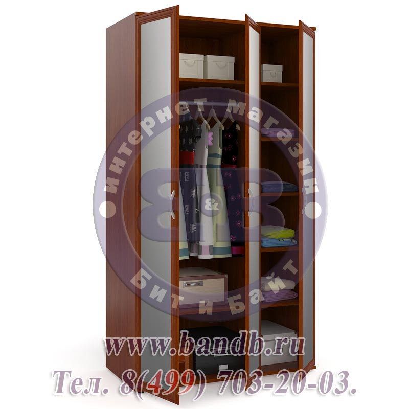 Шкаф для одежды и белья 3-х дверный с тремя зеркалами ШК-4-Зерк-3 яблоня Картинка № 2