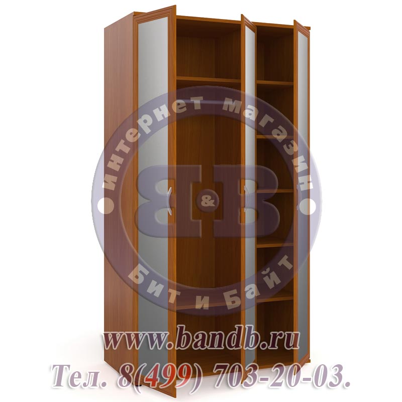 Шкаф для одежды и белья 3-х дверный с тремя зеркалами ШК-4-Зерк-3 вишня Картинка № 3