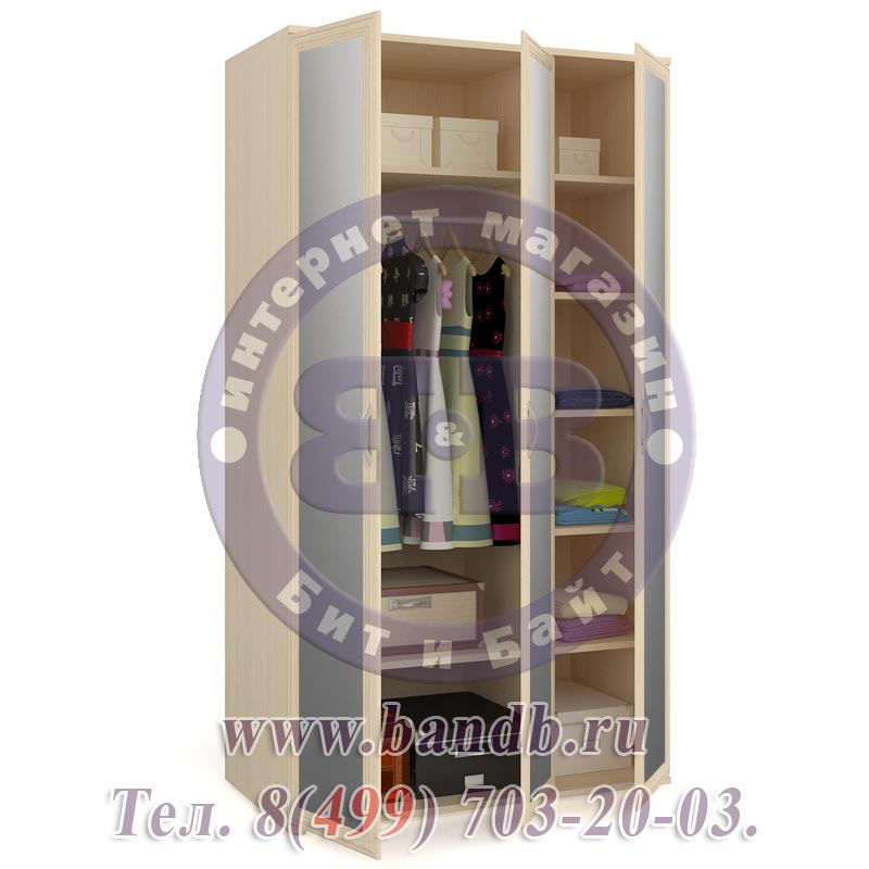 Шкаф для одежды и белья 3-х дверный с тремя зеркалами ШК-4-Зерк-3 дуб Картинка № 2