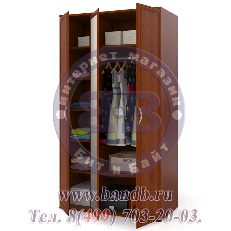 Шкаф для одежды и белья 3-х дверный ШК-4-Зерк цвет яблоня Картинка № 5