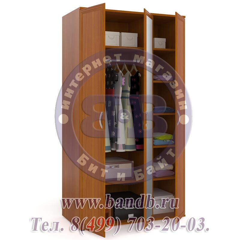 Шкаф для одежды и белья 3-х дверный ШК-4-Зерк цвет вишня Картинка № 2