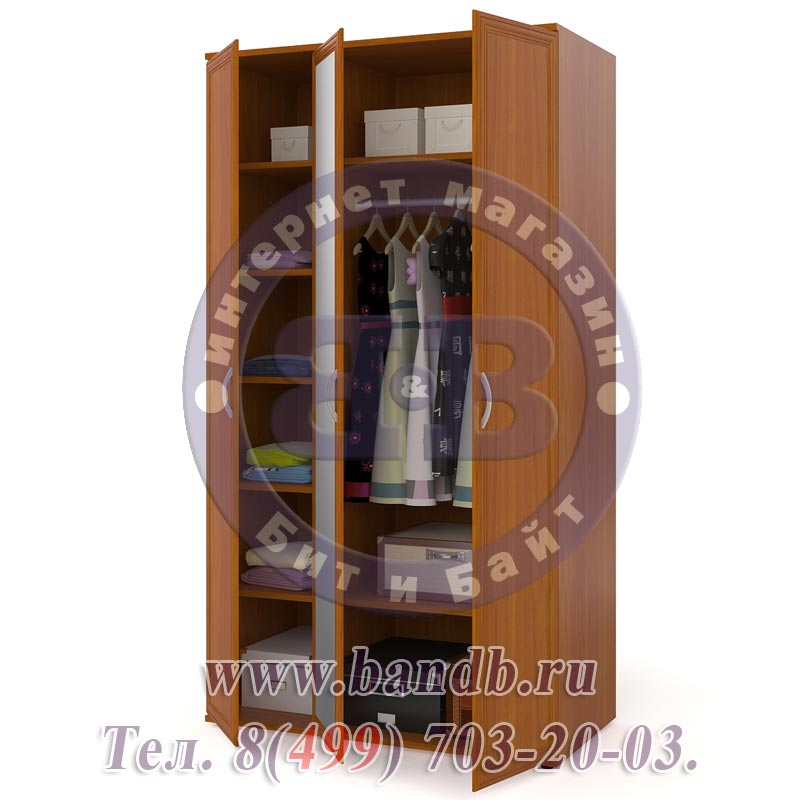 Шкаф для одежды и белья 3-х дверный ШК-4-Зерк цвет вишня Картинка № 5