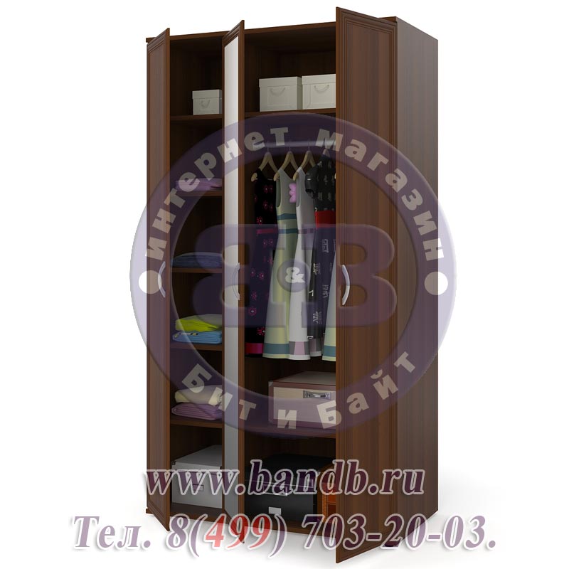 Шкаф для одежды и белья 3-х дверный ШК-4-Зерк цвет орех Картинка № 5
