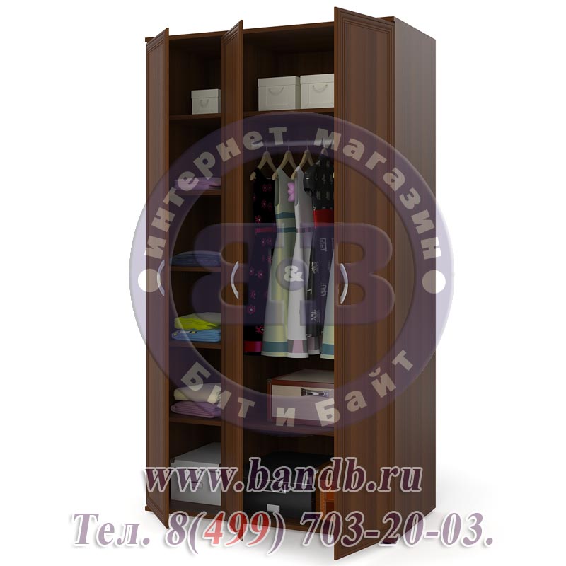 Шкаф для одежды и белья 3-х дверный ШК-4 орех Картинка № 5
