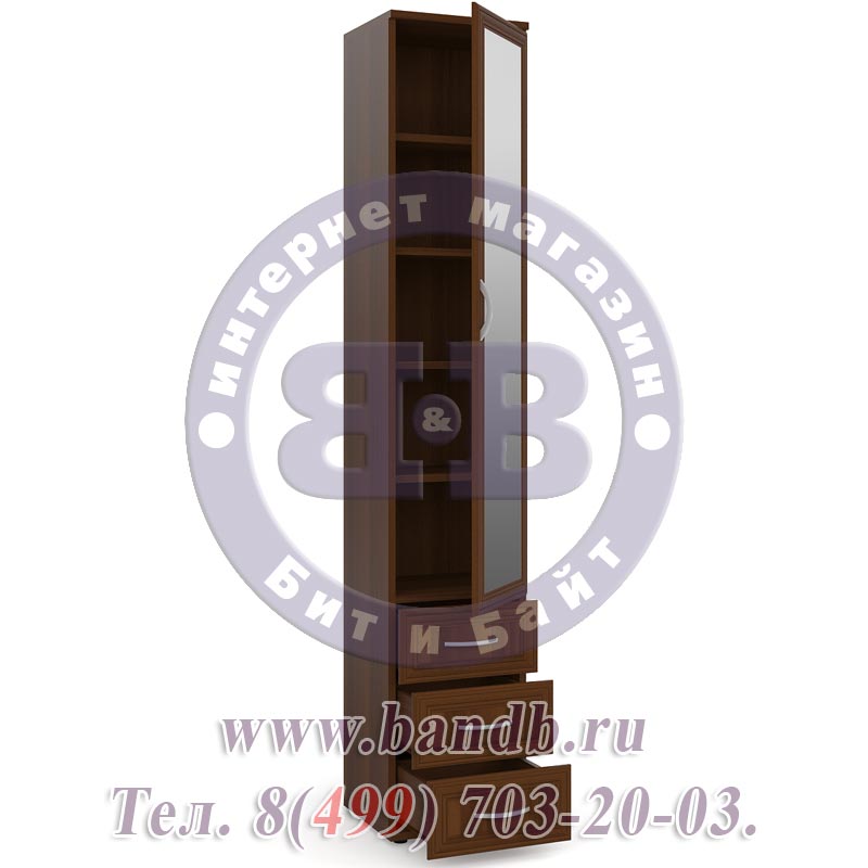 Шкаф ШК-6А-Зерк для белья с 3-мя ящиками плоский с зеркалом орех Картинка № 3