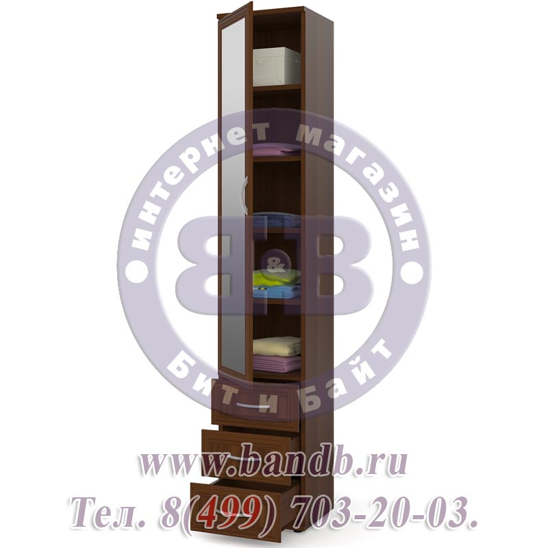 Шкаф ШК-6А-Зерк для белья с 3-мя ящиками плоский с зеркалом орех Картинка № 5