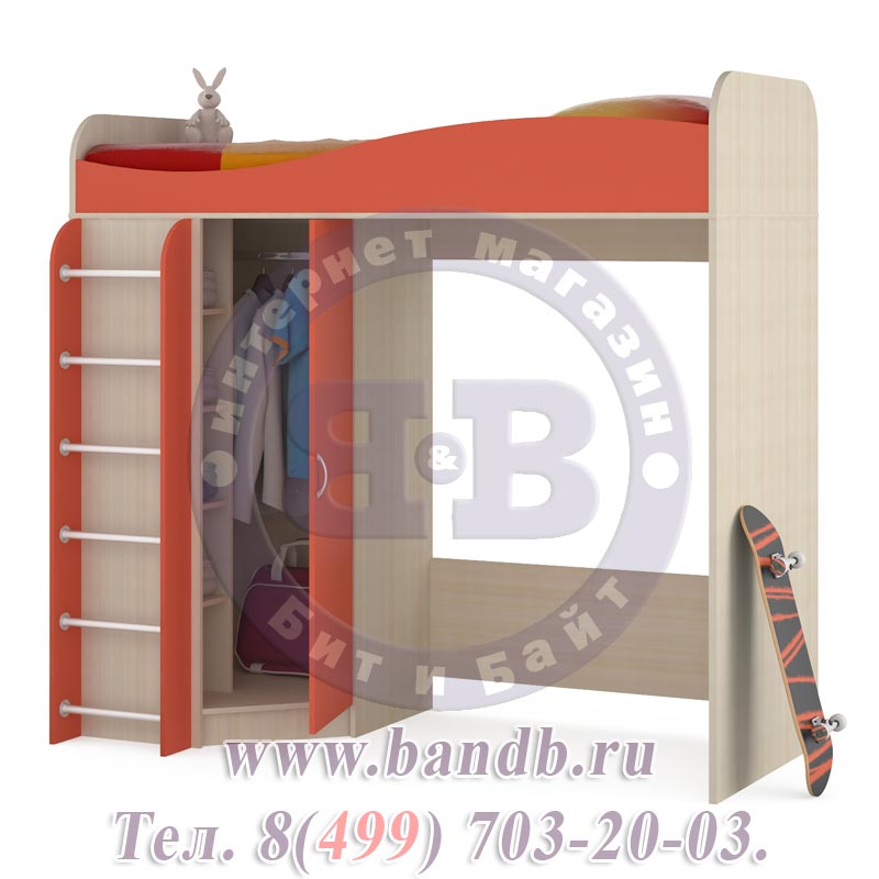 Кровать-чердак со шкафом Ника цвет дуб молочный/розовый Картинка № 2