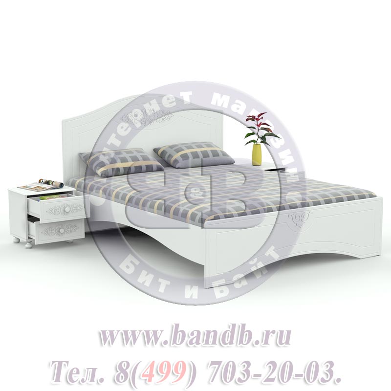 Белая двуспальная кровать + две тумбы Ассоль спальное место 1600х2000 мм. Картинка № 2
